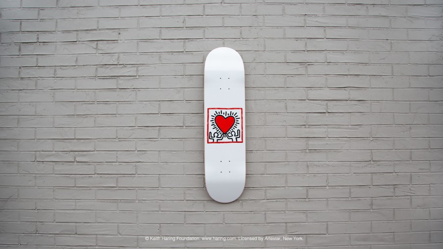 Keith-Haring-Skateboards keith-haring-skateboards | Keith Haring - Heart Skateboard Art Wall X The Skateroom