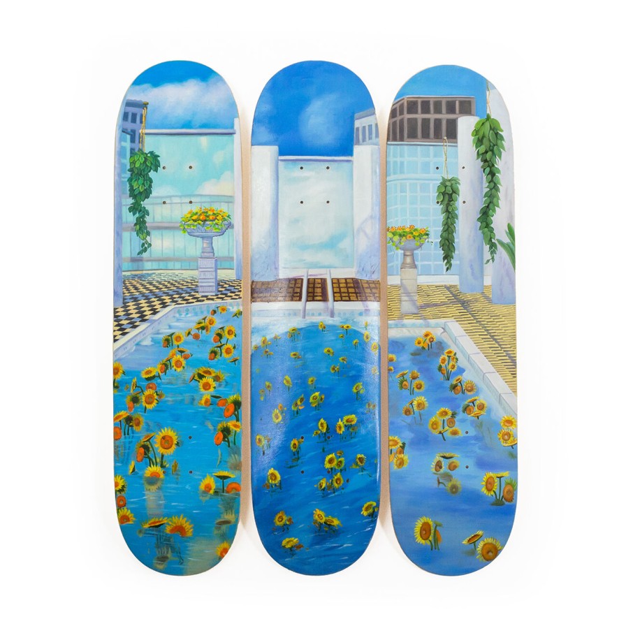 Mak2-Skateboards mak2-skateboards | Mak2 - Home Sweet Home: Sunflower Pool Skateboard Original Artwork X The Skateroom