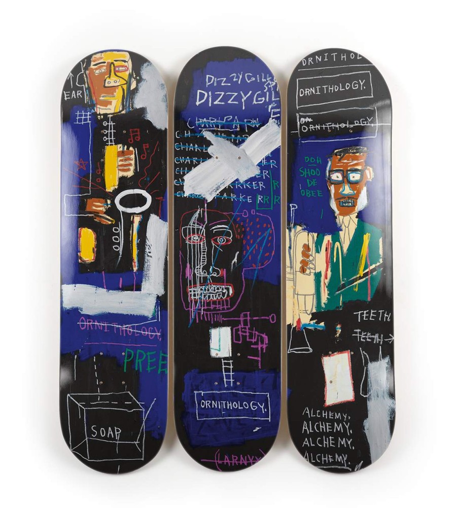 Jean-Michel-Basquiat-Skateboards jean-michel-basquiat-skateboards | Horn Players Triptych - Jean-Michel Basquiat The Skateroom